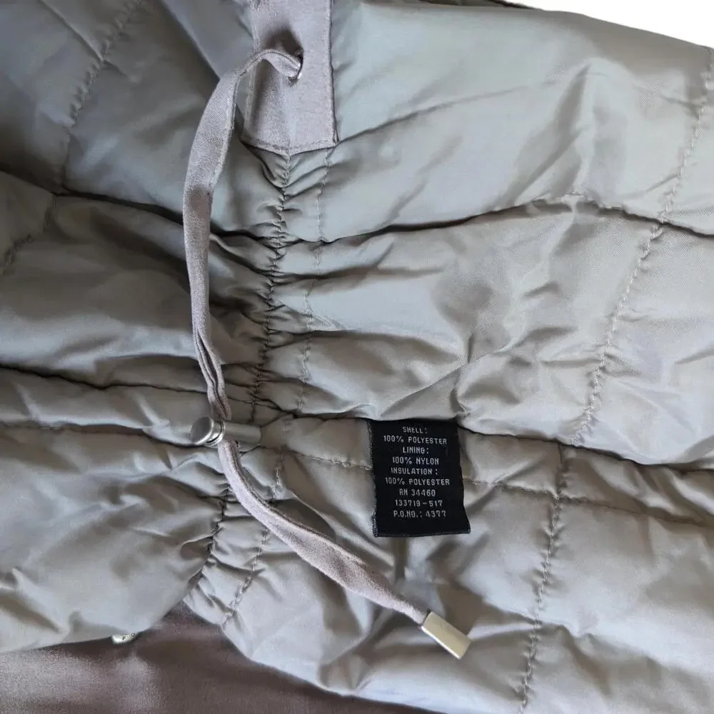 London Fog Coat Womens PM Beige Microfiber‎ Zip Parka Drawstring Waist Insulated